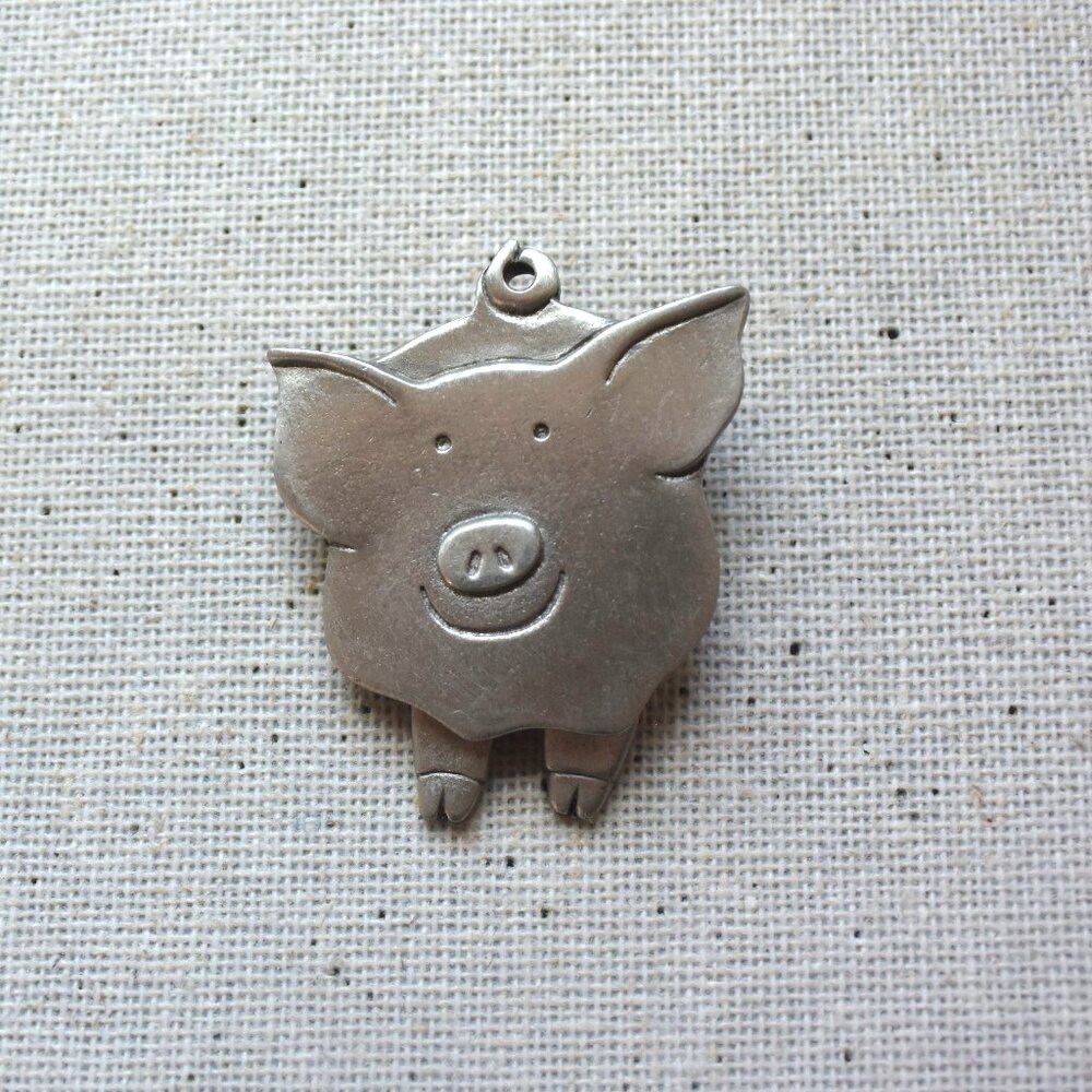Vintage Pewter Pig Brooch with Moving Legs Signed "MALI"